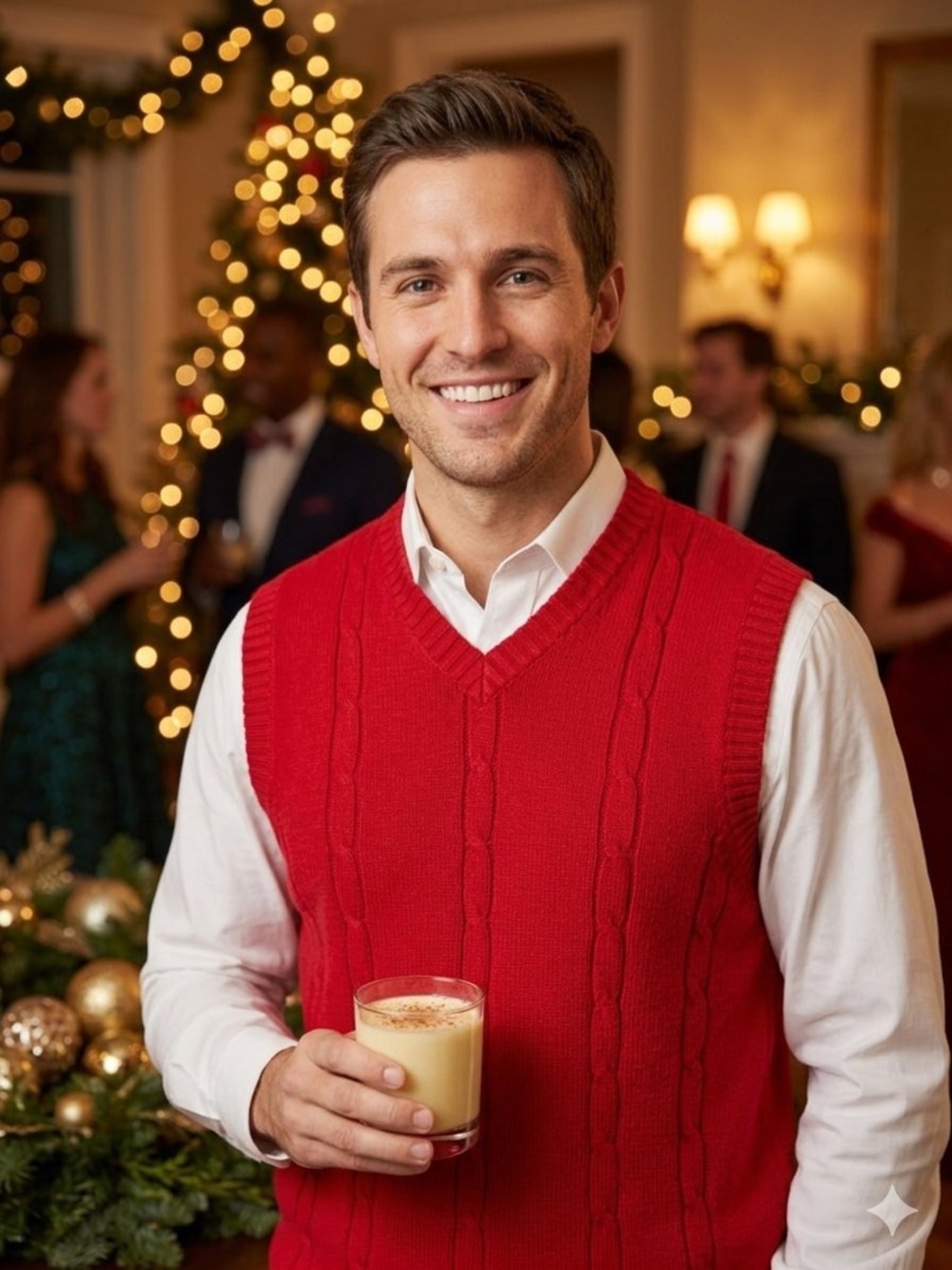 Oscar de la Renta Red Cable-Knit V-Neck Sweater Vest (M)